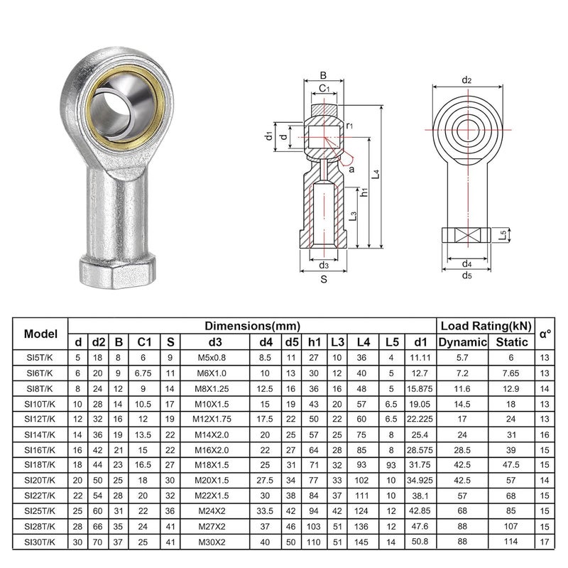uxcell 4 قطع SI12TK PHSA12 M12 محمل نهاية قضيب أنثوي M12x1.75 خيوط يمنى، وصلات ذات تشحيم ذاتي، تشمل صمولة قفل - Image 5